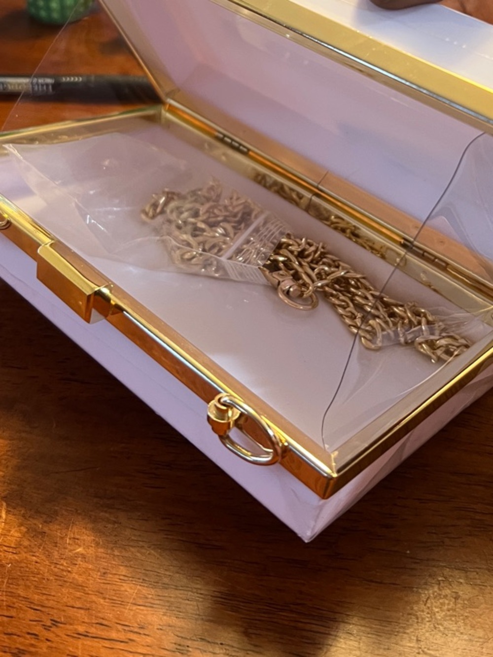 White Acrylic Clutch w/ Gold Chain NEW | Wedding Date Night Brunch Purse